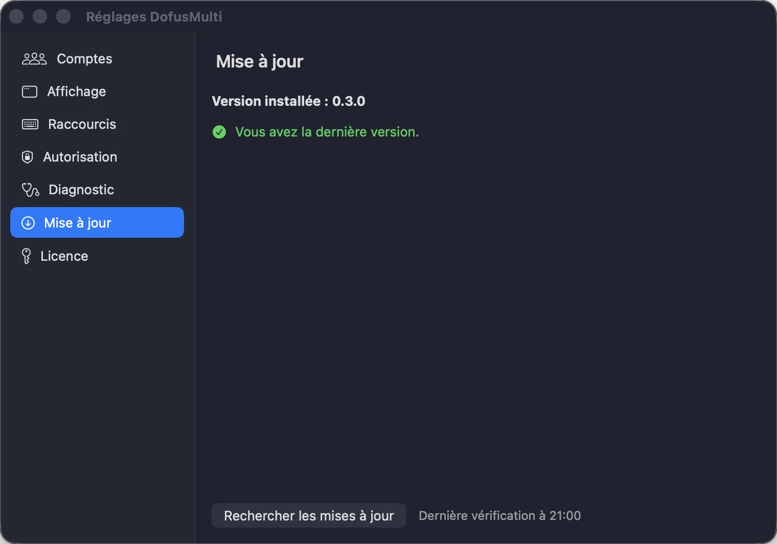 Fenêtre Réglages de DofusMulti, onglet Mise à jour.